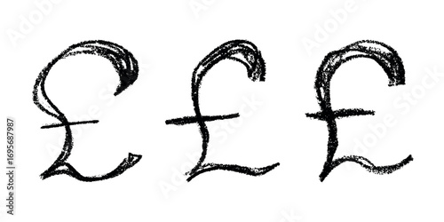 Set of hand drawn british pound currency symbol. Brush stroke doodle. Single element for design