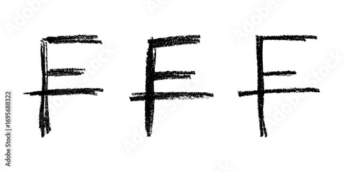 Set of hand drawn swiss franc currency symbol. Brush stroke doodle. Single element for design