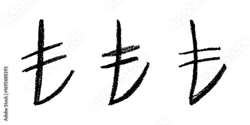 Set of hand drawn turkish lira currency symbol. Brush stroke doodle. Single element for design