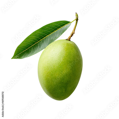 Ripe green mango with leaf. Healthy food.
