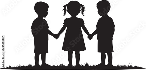 Silhouette of Three Children Holding Hands kids friendship