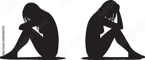 Silhouettes of Two Women in Sad Poses sitting depression