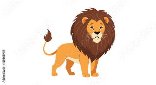Majestic lion with impressive mane stands confidently, radiating strength and regal presence