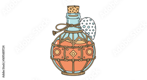 Enchanting potion bottle with intricate details and cork stopper, perfect for fantasy or alchemy themes