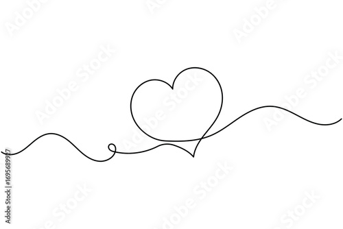 Heart shape one line art illustration minimal romantic love shape isolate outline vector