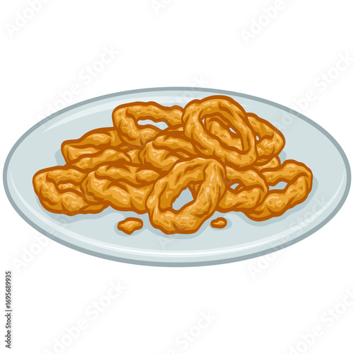 Fried Onion Rings on Plate Illustration Vector Drawing