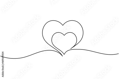 Heart shape one line art illustration minimal romantic love shape isolate outline vector