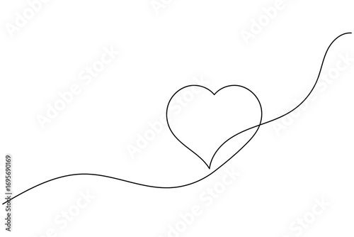 Heart shape one line art illustration minimal romantic love shape isolate outline vector