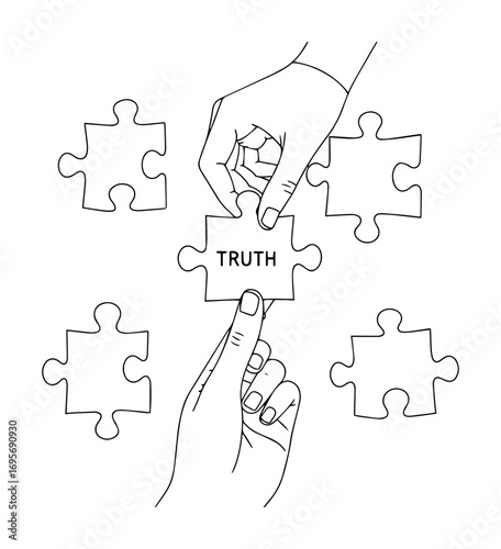hand placing truth puzzle piece concept vector illustration