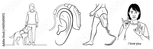 disability accessibility icon set line art vector