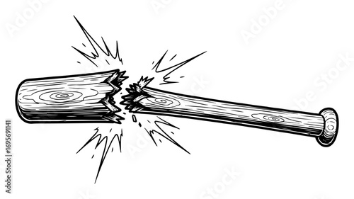 broken baseball bat shattering line art vector