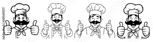 vector happy chef mascot giving thumbs up icon set