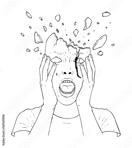 vector stressed woman head exploding in frustration illustration