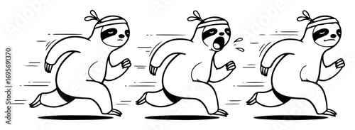 vector running sloth fast funny cartoon character set illustration
