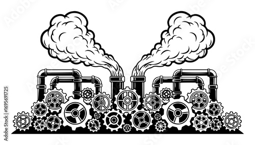 steampunk industrial factory pipes and gears machine vector