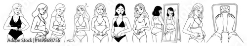 female body size chart diverse figure set vector illustration