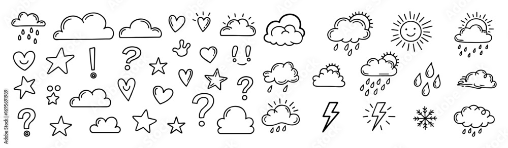 Obraz premium vector doodle weather cloud sun rain symbol set