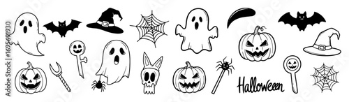 vector halloween doodle spooky icon set