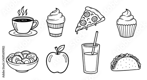 vector doodle food and drink icon set