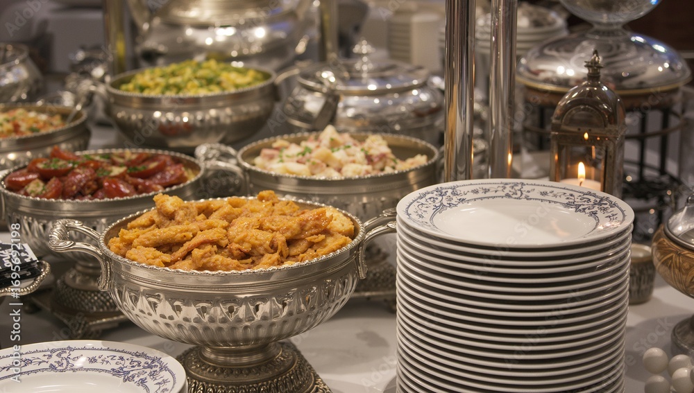 Fototapeta premium Elegant buffet spread luxurious catering event delicious food display ready to serve guests
