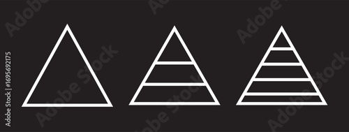 Triangular pyramid infographic vector icon set. Blue pyramid infographic templates collection. Triangle hierarchy data segments collection. Triangular pyramid infographic vector icon set. pyramid info