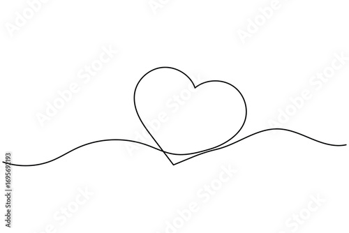 Heart shape one line art illustration minimal romantic love shape isolate outline vector