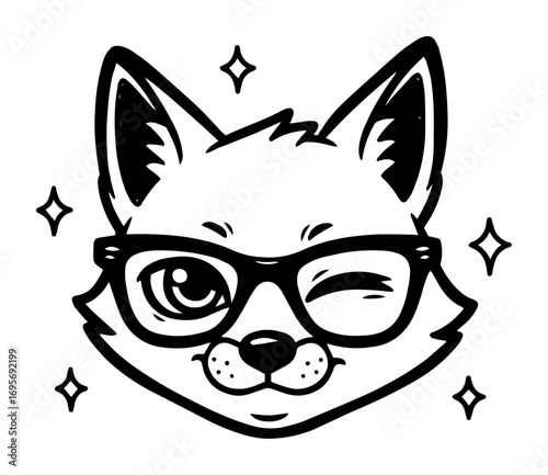 winking fox head with glasses cute mascot vector