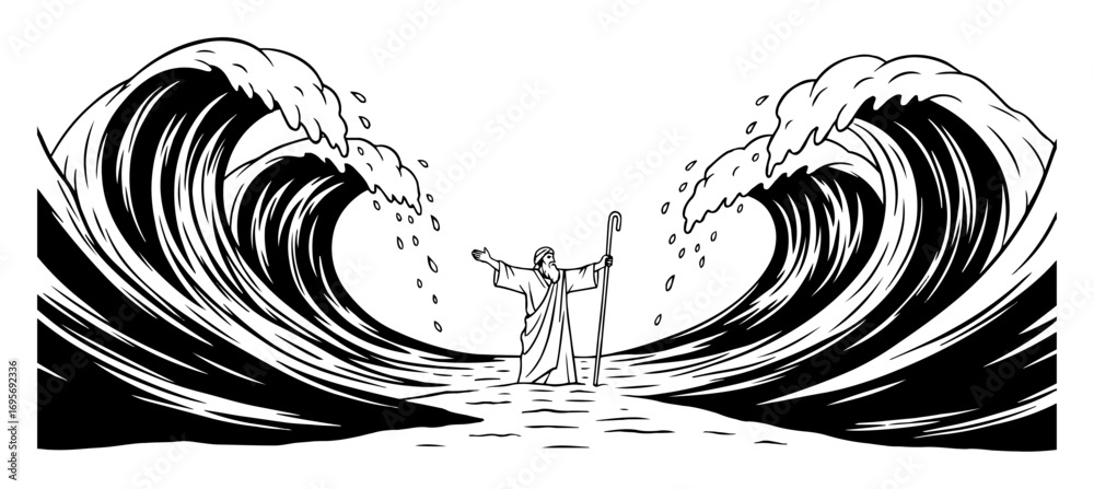 Fototapeta premium moses parting the red sea biblical miracle illustration