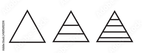 Triangular pyramid infographic vector icon set. Blue pyramid infographic templates collection. Triangle hierarchy data segments collection. Triangular pyramid infographic vector icon set. pyramid info