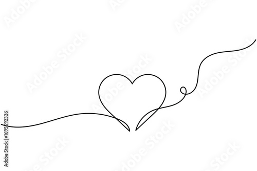 Heart shape one line art illustration minimal romantic love shape isolate outline vector