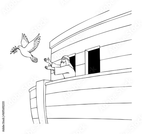noahs ark with dove of peace biblical story vector