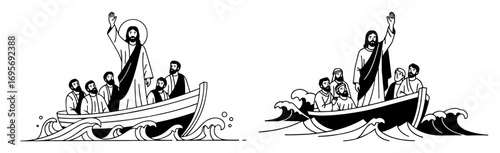 jesus and disciples in a boat christian bible story