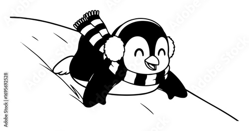 vector cute penguin sledding winter illustration