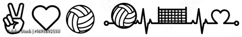 vector volleyball love heartbeat icon set