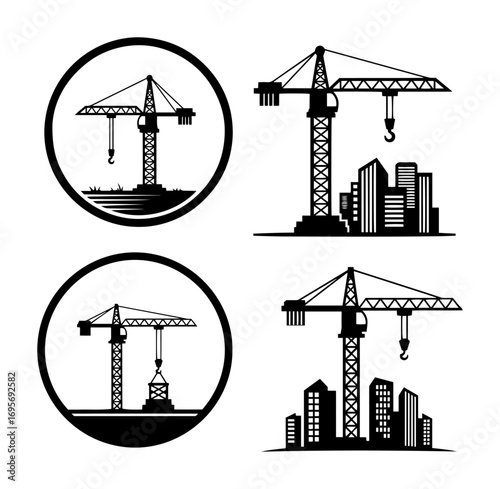 construction crane building logo icon set