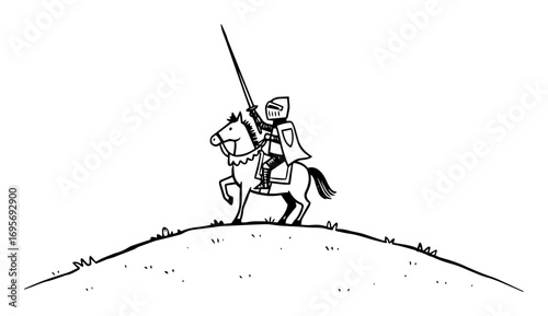 medieval knight on horseback on a hill