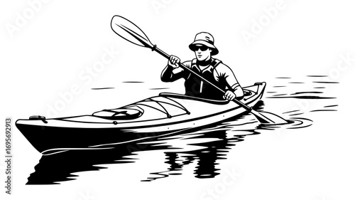 man kayaking on calm water vector illustration