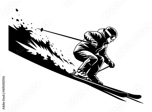 skier on mountain slope winter sport vector