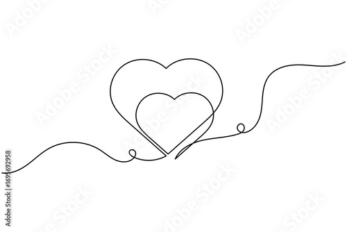 Heart shape one line art illustration minimal romantic love shape isolate outline vector