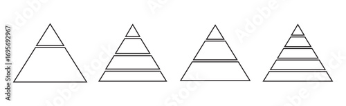 Triangular pyramid infographic vector icon set. Blue pyramid infographic templates collection. Triangle hierarchy data segments collection. Triangular pyramid infographic vector icon set. pyramid info