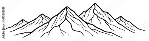 Mountain Range Line Art. Hand Drawn Vector Icon for Outdoor Adventure.