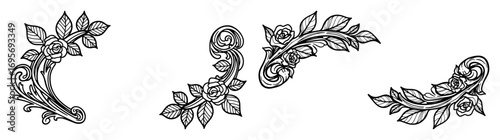 vector ornate floral leaf scroll divider set illustration
