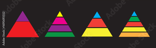 Triangular pyramid infographic vector icon set. Blue pyramid infographic templates collection. Triangle hierarchy data segments collection. Triangular pyramid infographic vector icon set. pyramid info