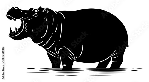 hippopotamus with open mouth in water illustration