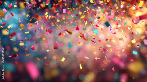 Colorful Confetti Falling on Bright Background Celebrating Events
