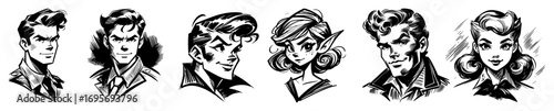 vector retro portrait head sketch collection
