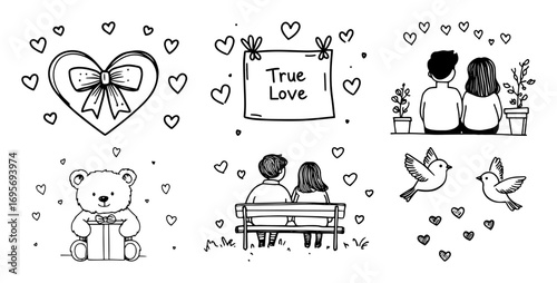 valentines day doodle icon set cute love illustrations