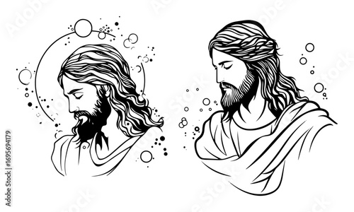 modern line art jesus christ bust with halo vector