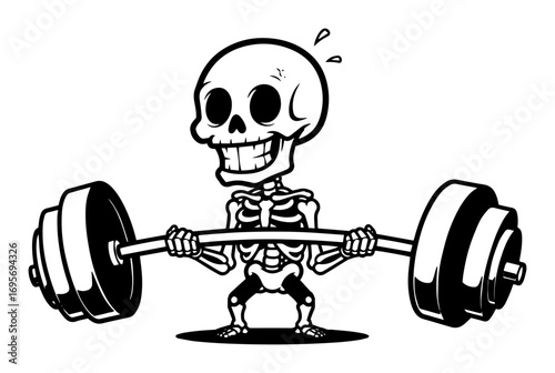 funny cartoon skeleton lifting weights gym workout