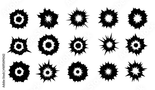 vector set of jagged badge sunburst shapes with hollow center